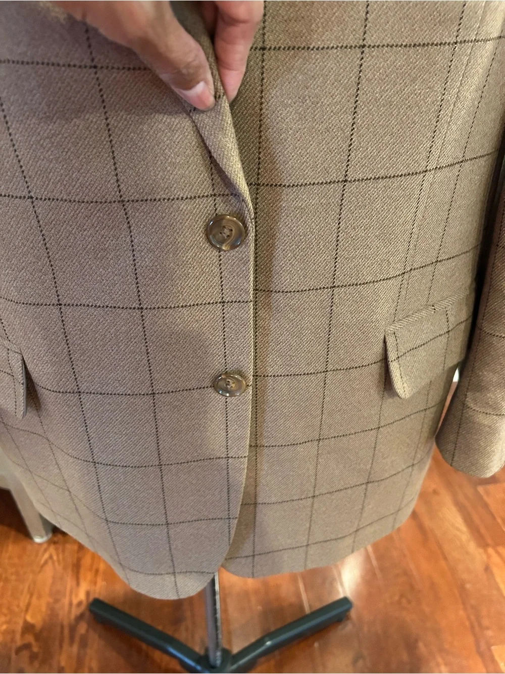 Paul Fredrick Men's Tan Windowpane LambWool Blazer